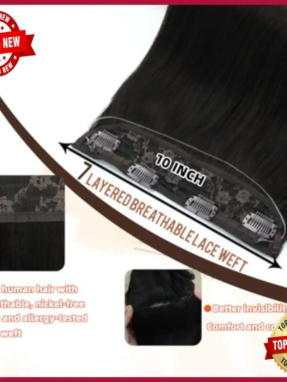 16 Inch 80G Human Hair Extensions Clip-Ins with Invisible Wire
